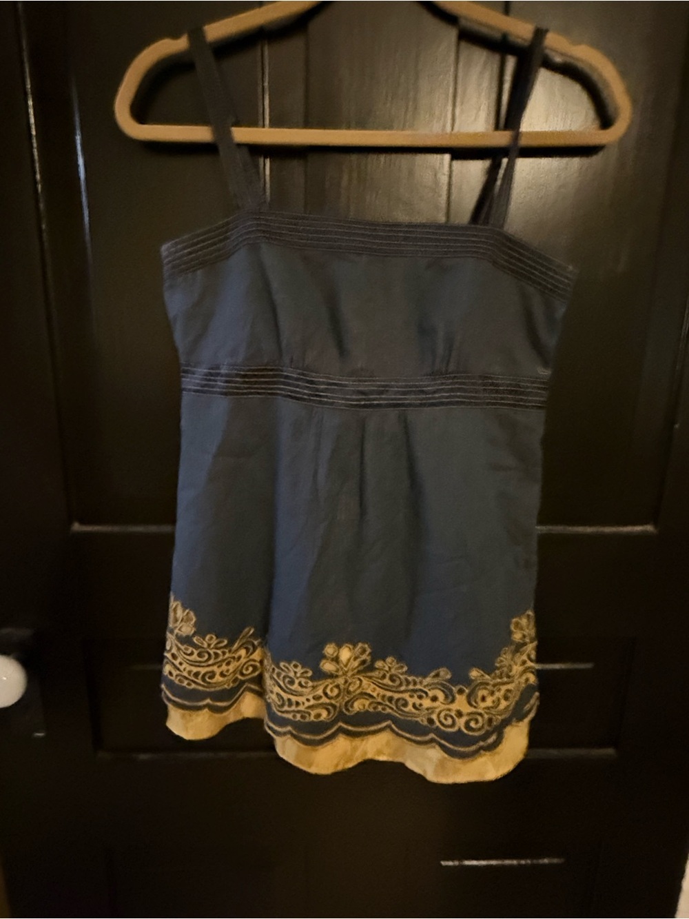 Forever 21 Navy and Gold Embroidered Hem Camisole